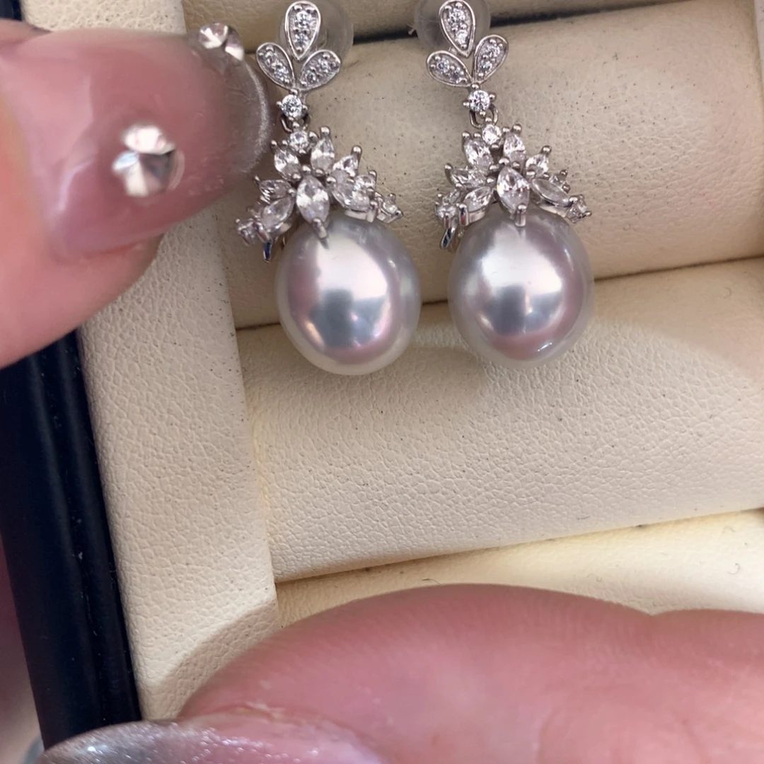 海水珍珠耳饰银S925镶嵌