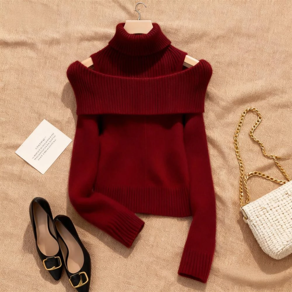 2025冬季新款韩系简约时髦拼接针织小衫红色氛围感减龄百搭毛衣女