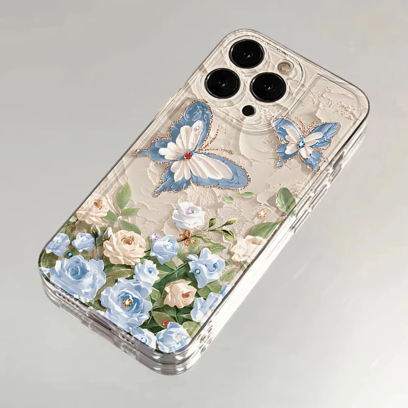 KEWU蝴蝶鲜花油画风适用iphone16/15手机壳苹果华为vivo小米oppo