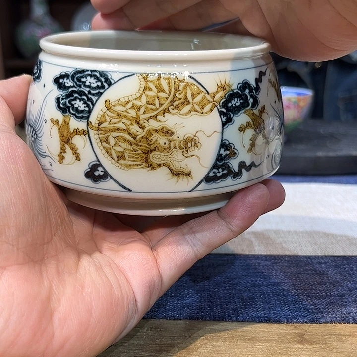 糖***果瓷摆件秞里金龙纹水洗