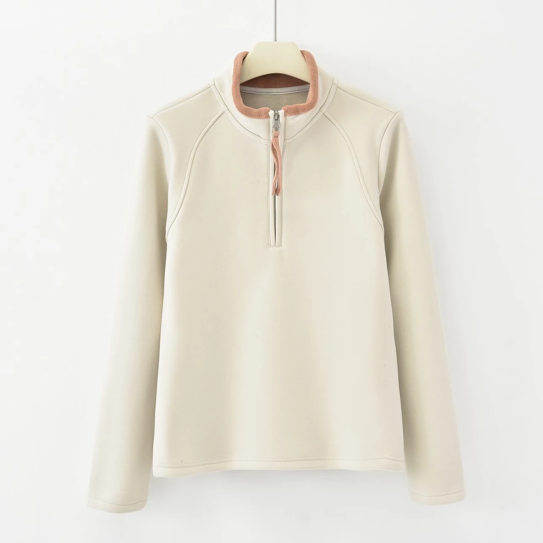 SHASHA「舒适又好看」2024冬季加绒厚款净版显瘦半拉链卫衣#K1189