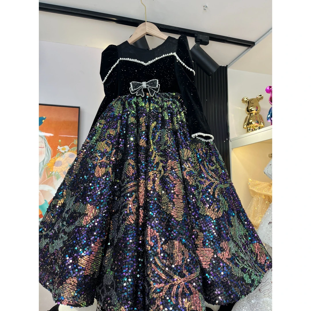 【紫月星河】女童主持人晚礼服钢琴演出服儿童公主裙生日宴