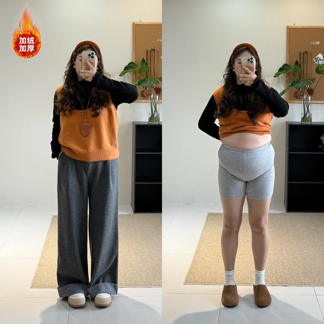 深灰色毛呢加绒阔腿裤冬季大码显瘦高腰百搭加厚慵懒休闲直筒裤
