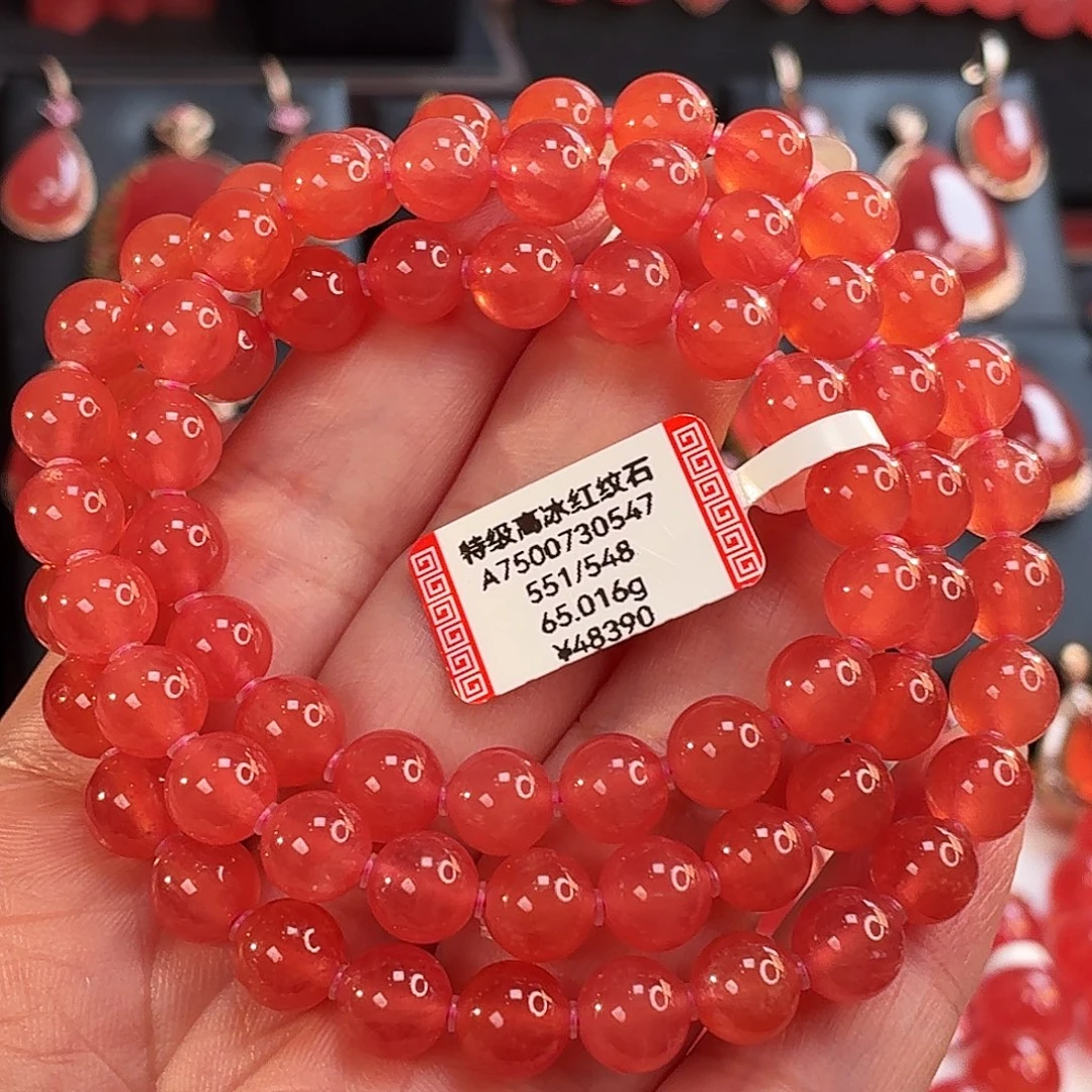 菱锰矿（红纹石）未镶嵌项链65.016g 8.2mm