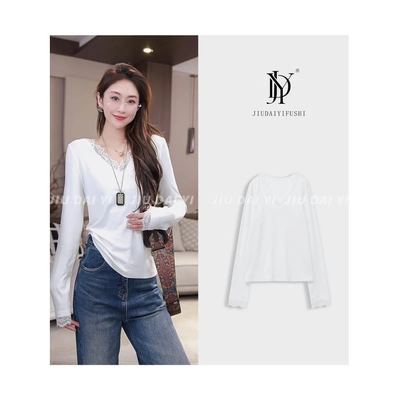 玖黛衣【心动】新款时尚百搭纯色显瘦长袖T恤 TXJ44437