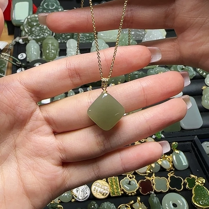 颈饰银S925镶嵌和田玉送链子送绳