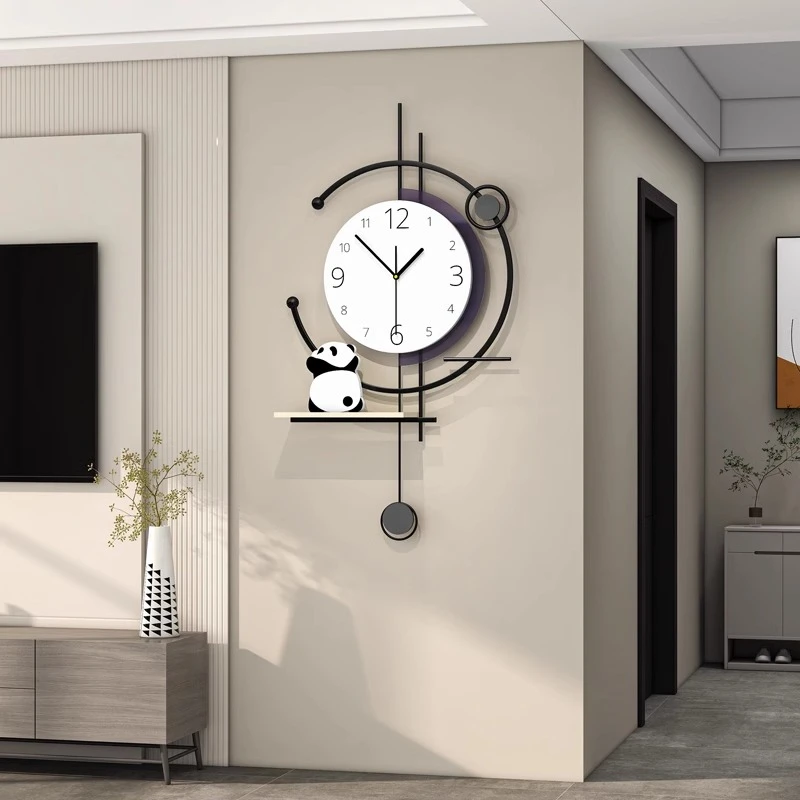 钟表挂钟客厅2025新款家用轻奢高级感简约现代装饰免打孔熊猫钟表