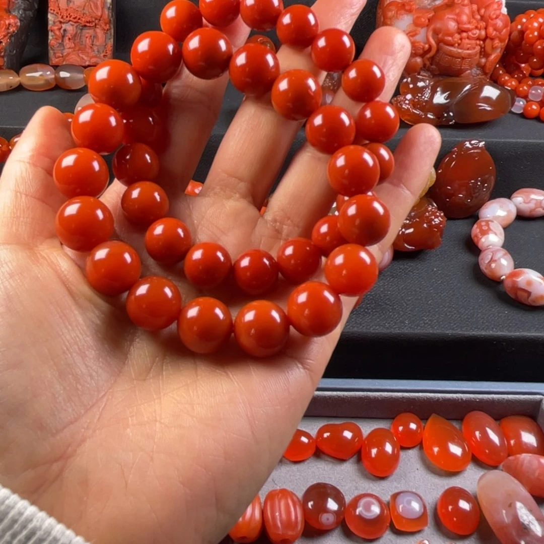 南红玛瑙天然原矿杨柳茶花岭算盘珠塔链未镶嵌M****g