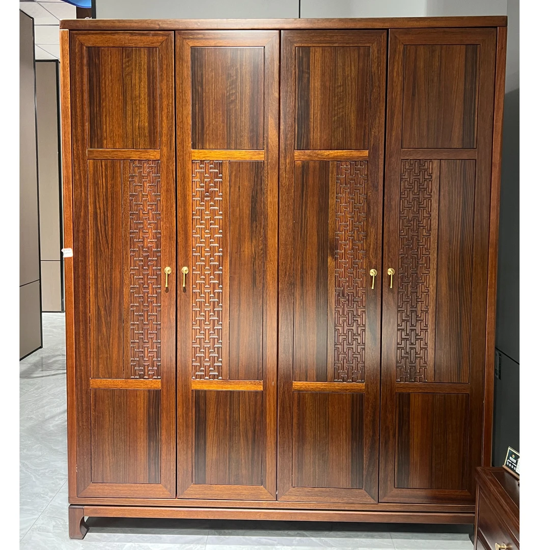 （聚诚优选）1.8*0.6*2.2四门衣柜乌金木中式平开门卧室储物