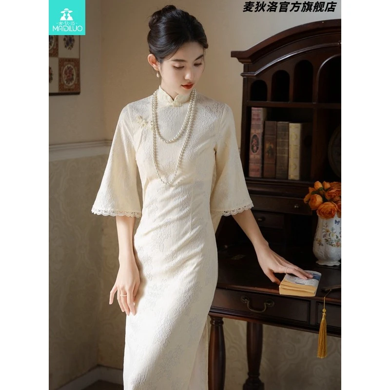 新中式复古提花连衣裙春夏2025新款倒大袖改良旗袍外搭开衫两件套