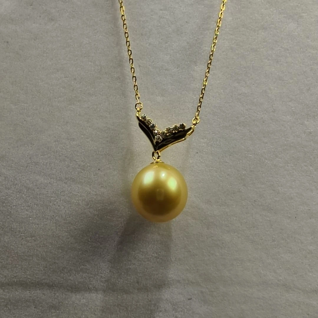 18K金镶嵌海水珍珠颈饰12.2mm金珠项链X002