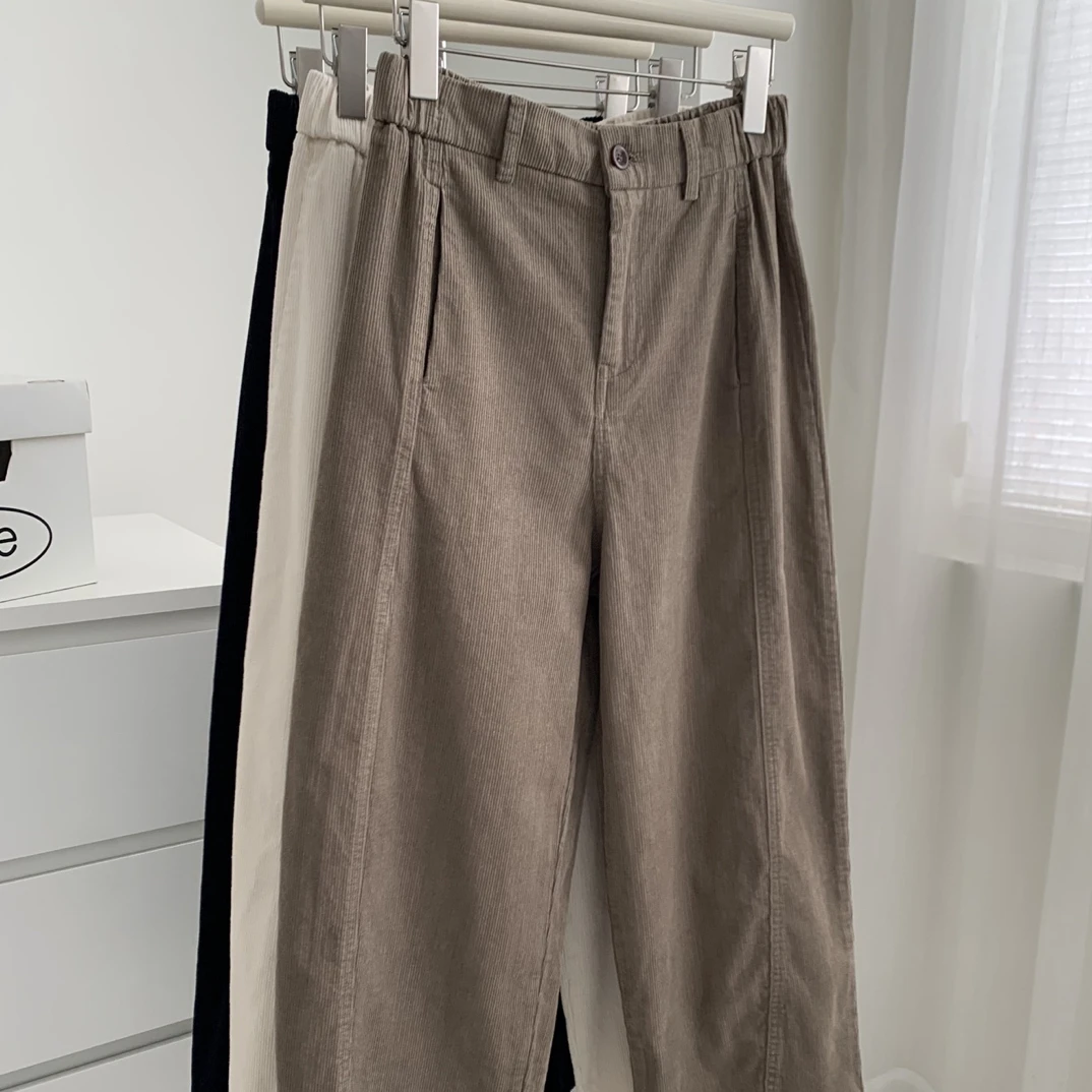 日系风灯芯绒九分奶奶裤女气质通勤百搭豌豆裤秋冬复古阔腿萝卜裤