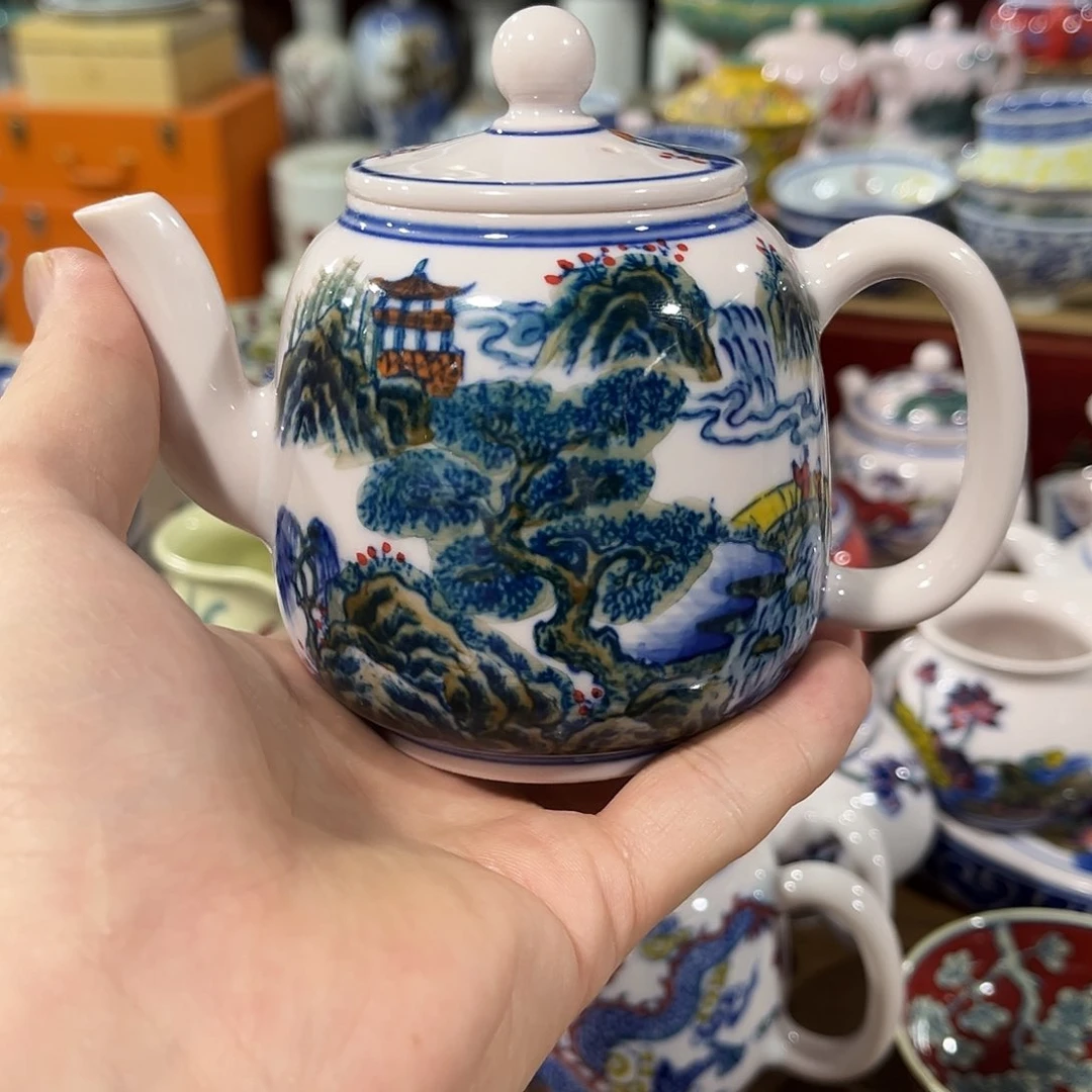 摆件柠**儿///景德镇陶瓷茶壶。红。