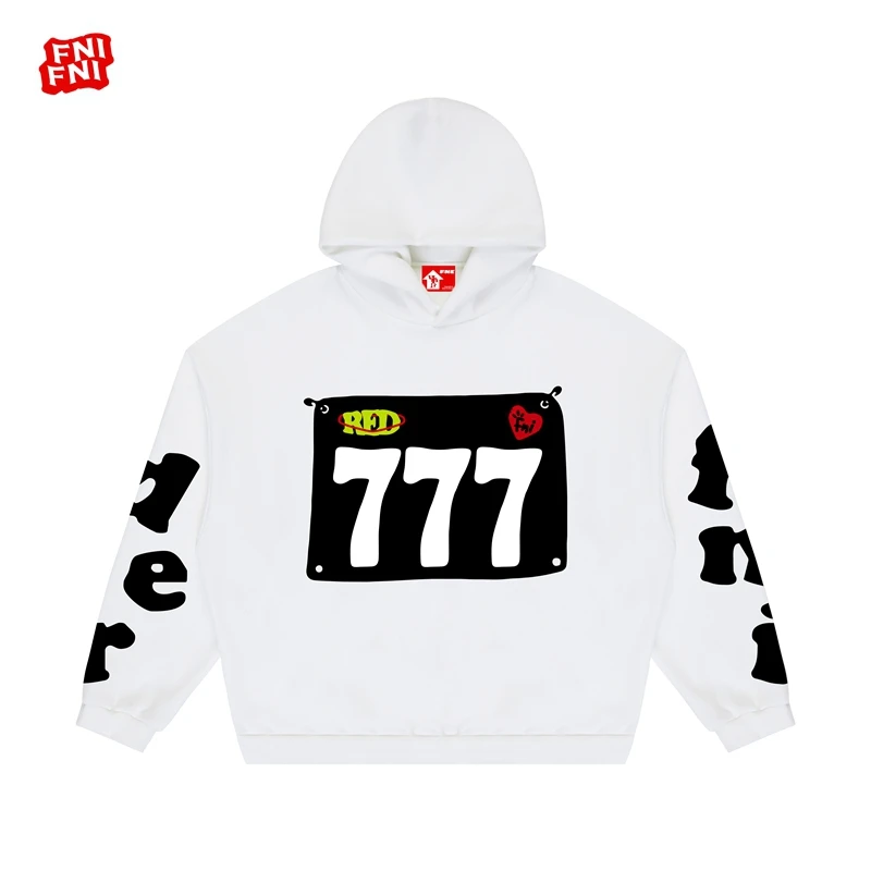FNI红标（777号码牌）美式boxy重磅连帽卫衣男女款长袖秋冬加绒发泡