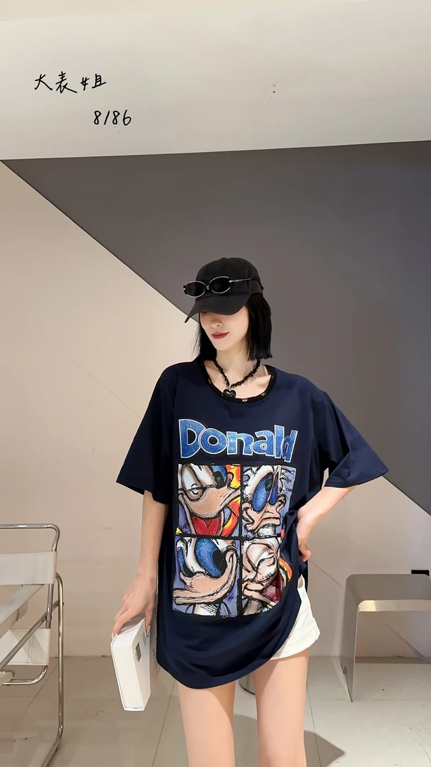 8186早春新款韩版ins唐老鸭短袖大码T恤卡通宽松遮肉显瘦