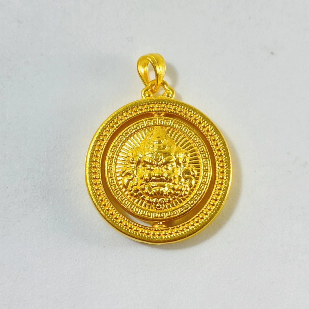 轻奢珠宝足金999 黄金六字箴言黄财神吊坠 可转动 水贝黄金（赠绳）