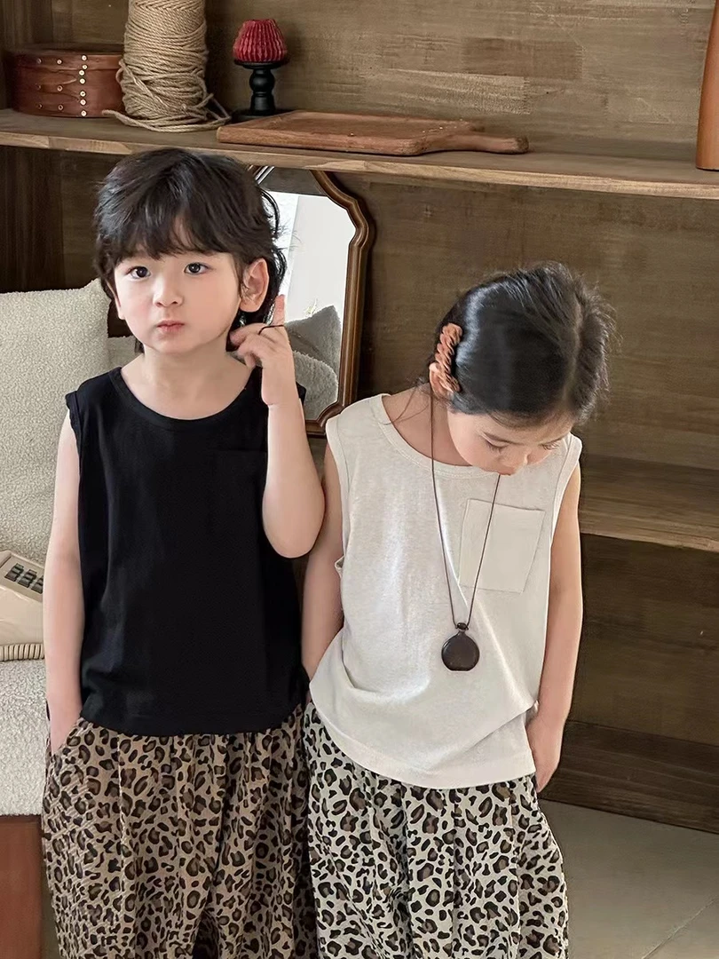 2025夏季新款韩版纯色男女童无袖简约百搭背心2535