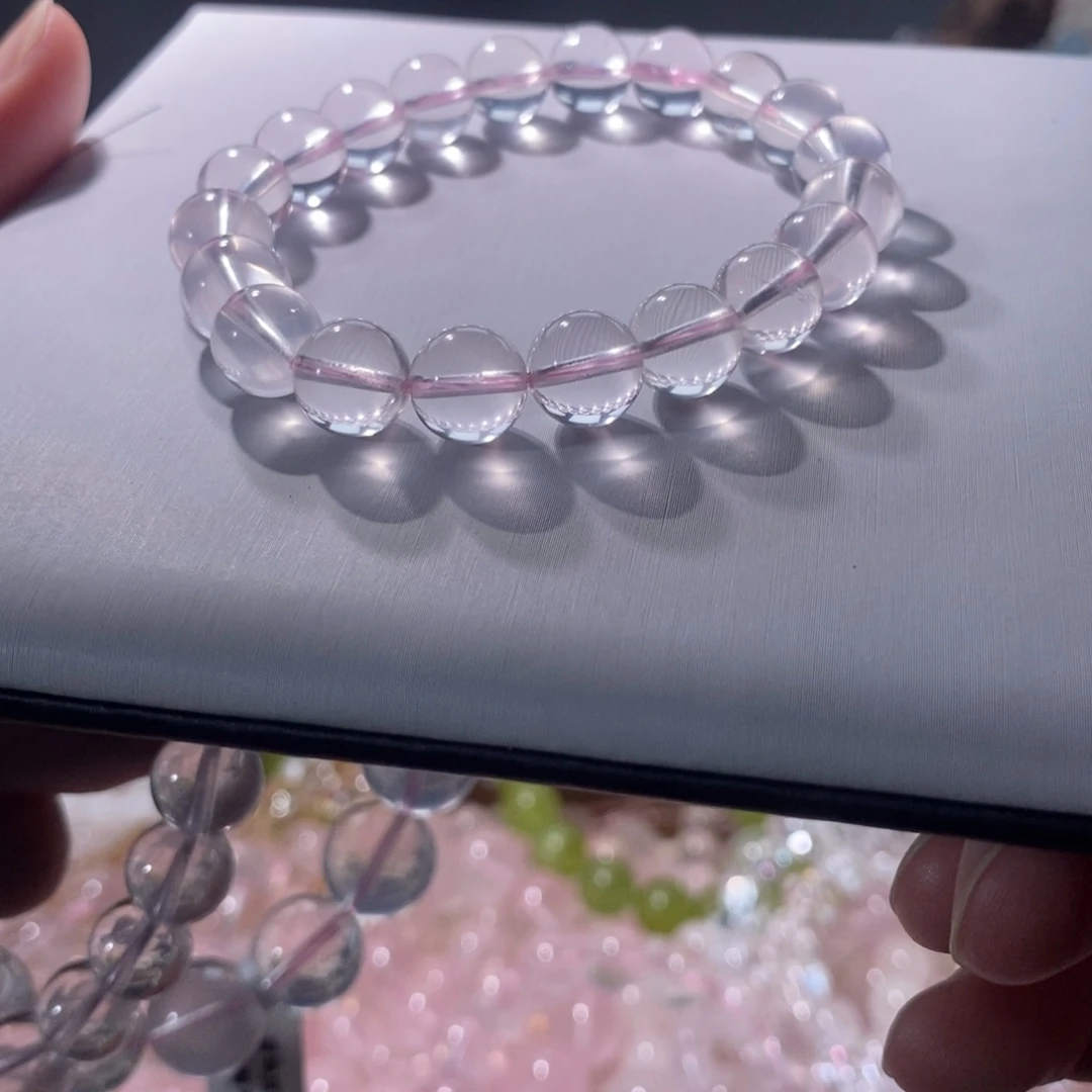 银S925镶嵌水晶手链粉水晶9咪