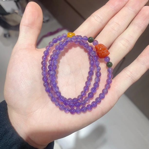天然紫水晶三圈链子约5-6mm左右多样性发其一jrj