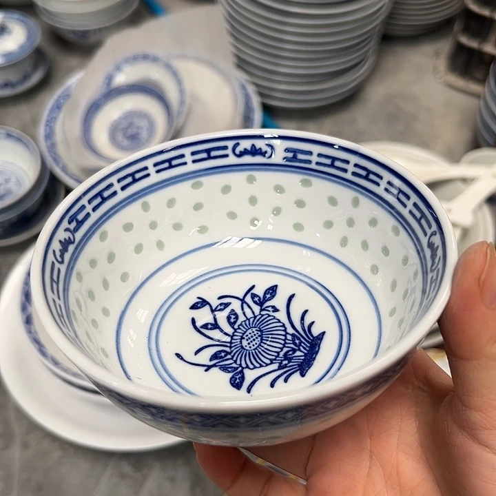 青花玲珑5寸兰花饭碗