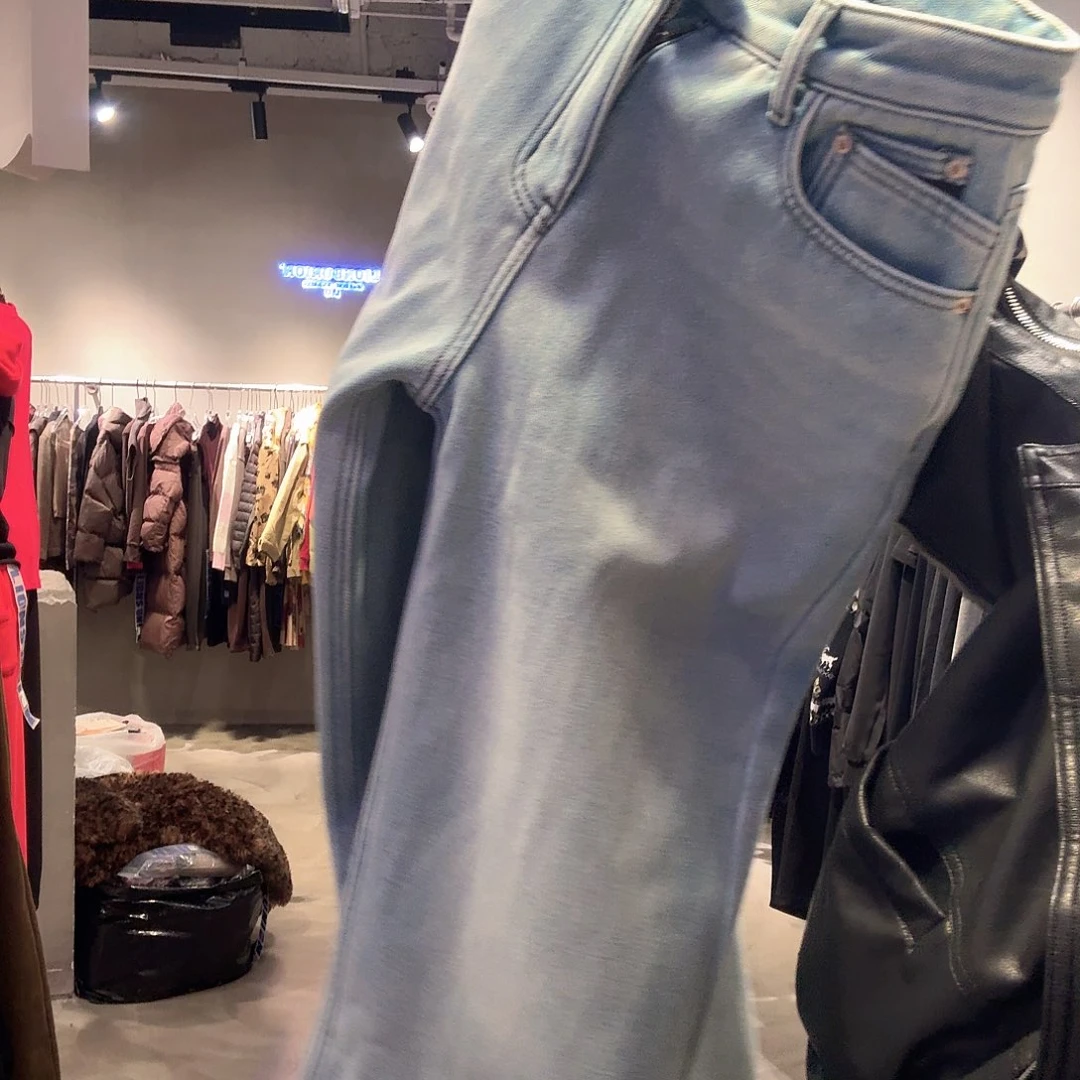 阔腿牛仔裤加厚牛仔