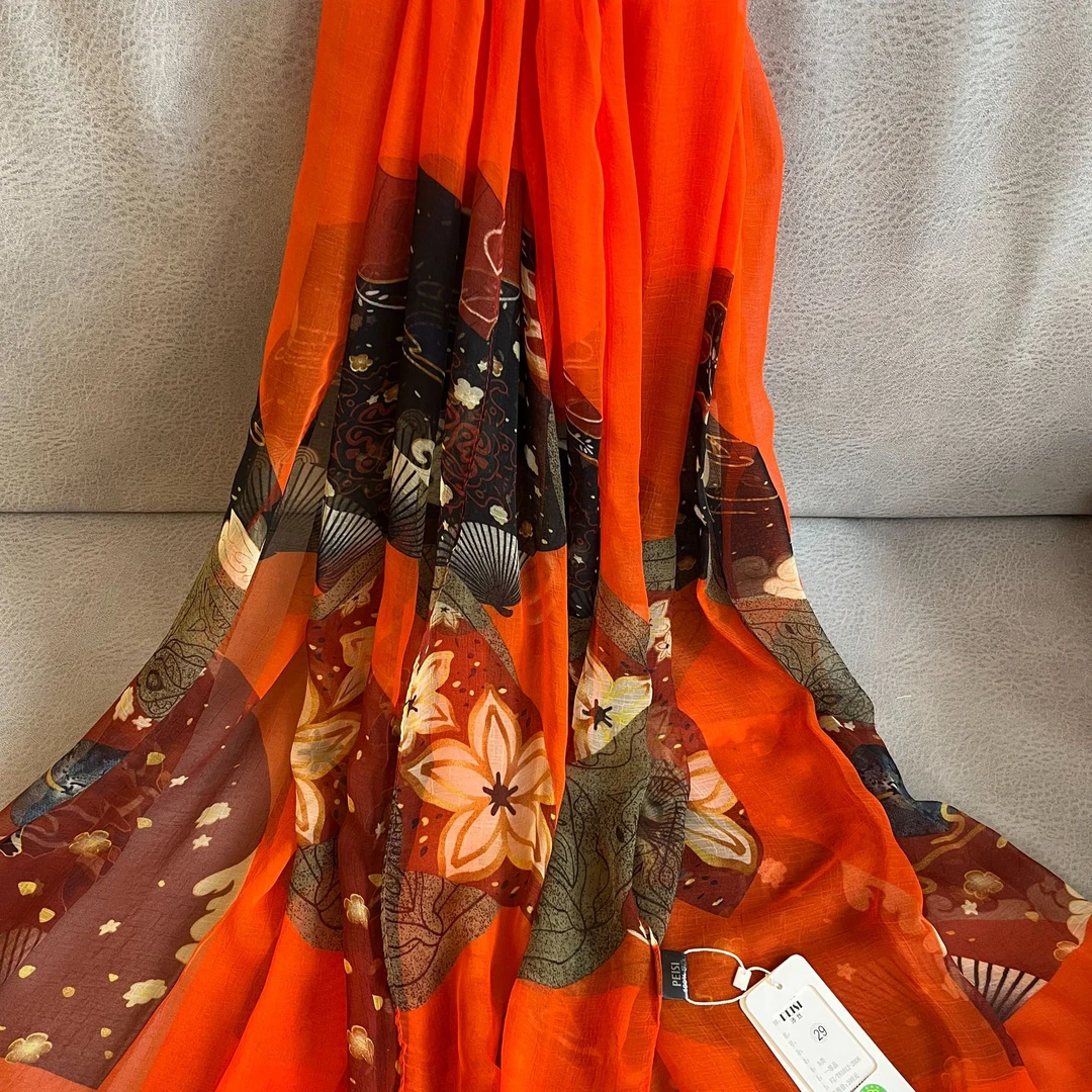 云纹纱加大版旅游拍照女士百搭洋气高档丝巾