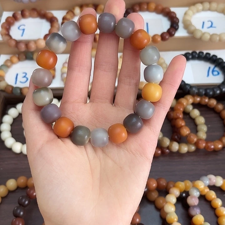 菩提根/象牙果手串卡14干磨多宝桶珠绣花球