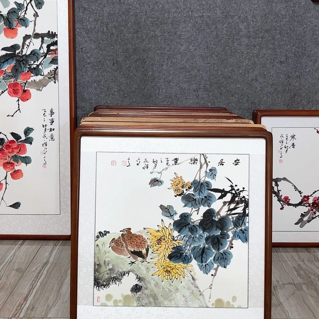 国画书画作品带框63×63