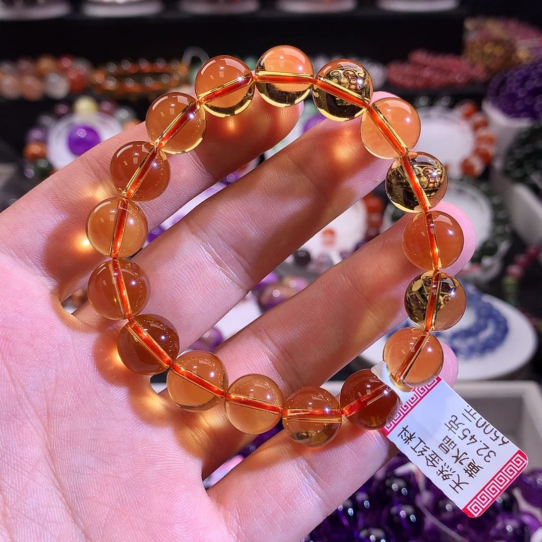 未镶嵌水晶手链巴西黄水晶金红料11+