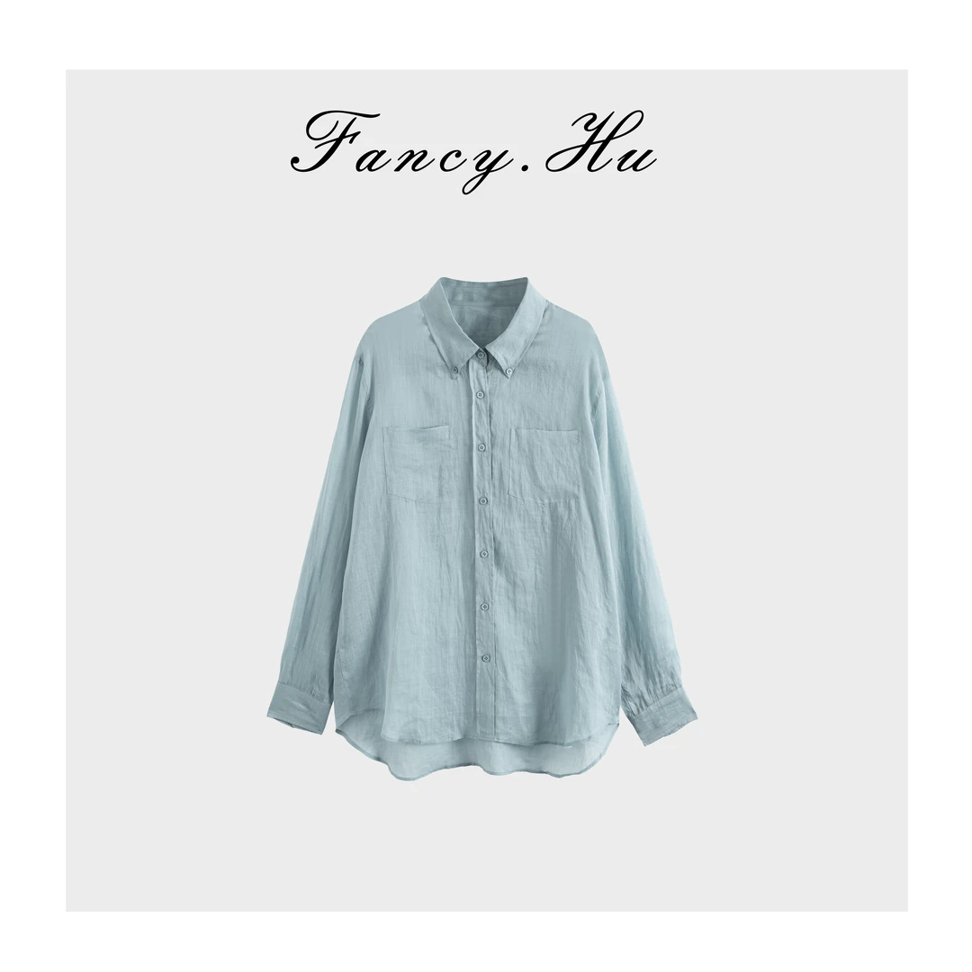 【Fancy.Hu】100苎麻100支精纺翻领褶皱感百搭长袖衬衫FG2603145