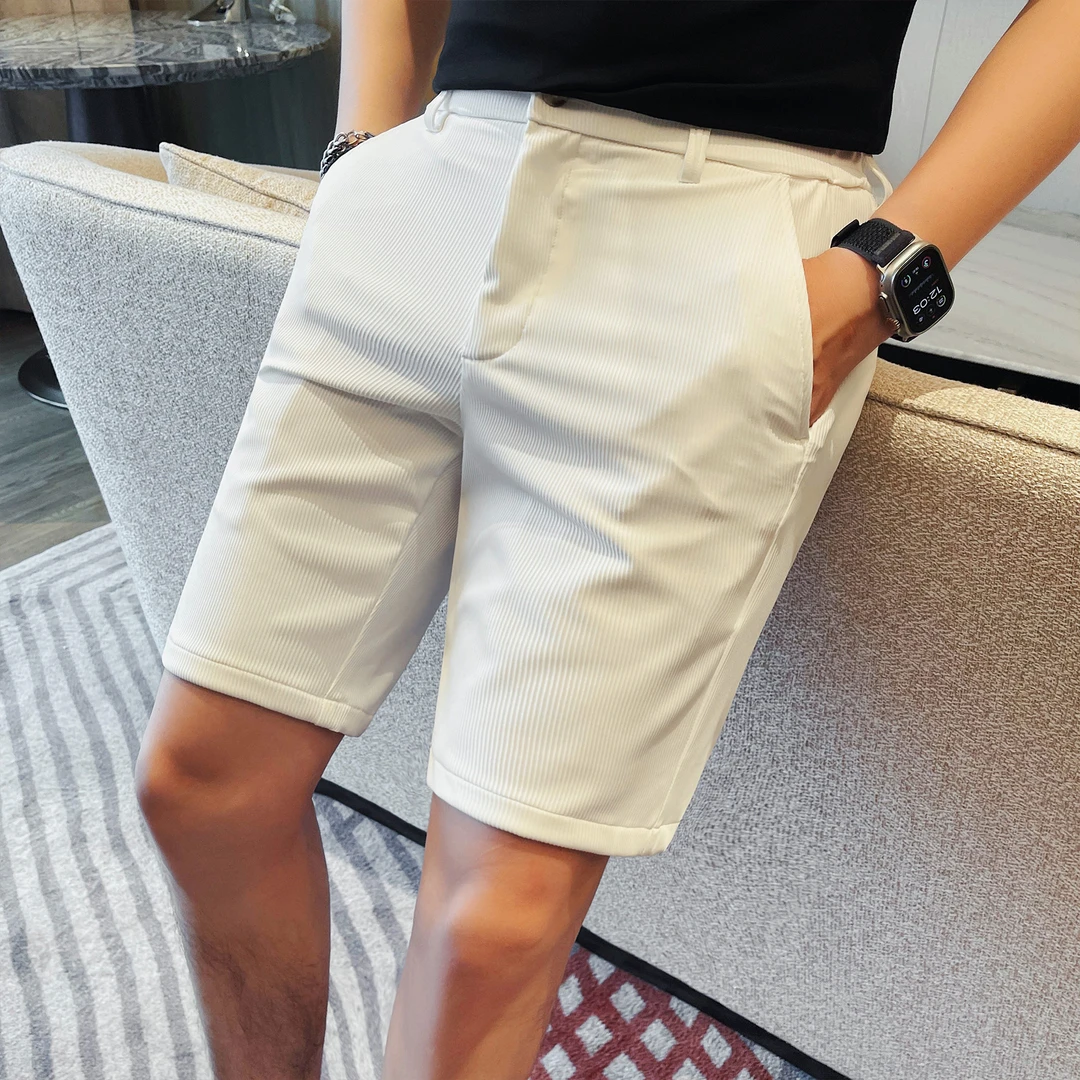 暗条纹男士白色短裤秋季男款爆款2025新款五分西裤痞帅休闲中裤子