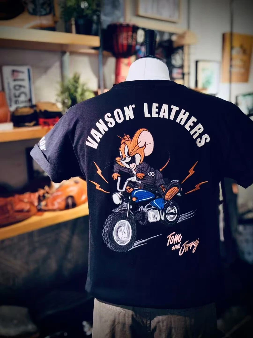 VAN杰瑞鼠重磅三色刺绣夏季短袖T恤