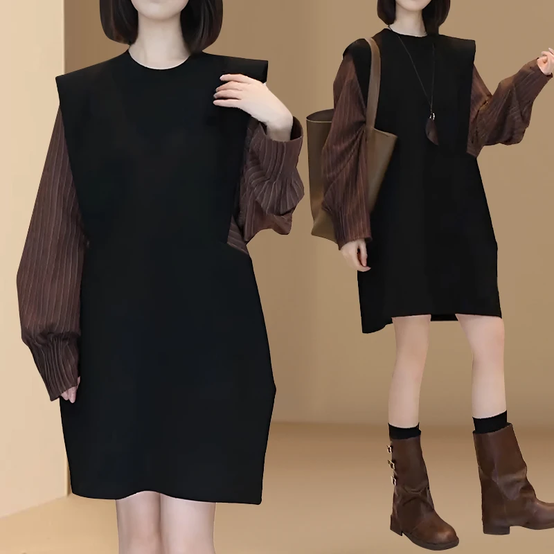 假两件宽松显瘦连衣裙女士春秋季新款时尚休闲裙洋气减龄中长裙子