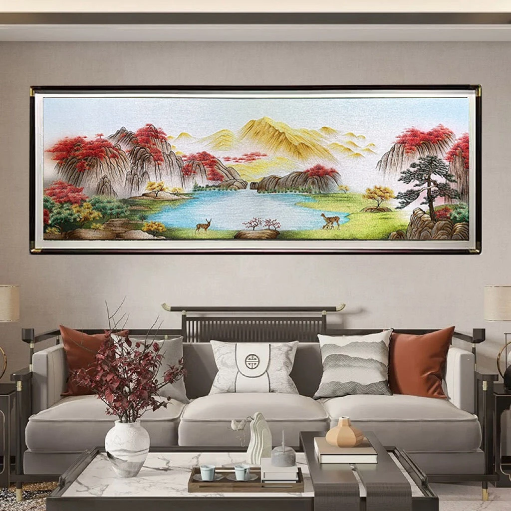 聚宝盆客厅装饰画沙发背景墙挂画2025新款轻奢高级感山水风景壁画