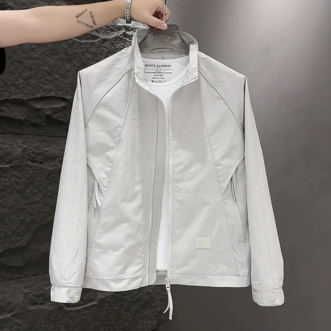 秋季新款简约高级感立领外套男潮流拼接显瘦时尚百搭休闲上衣夹克