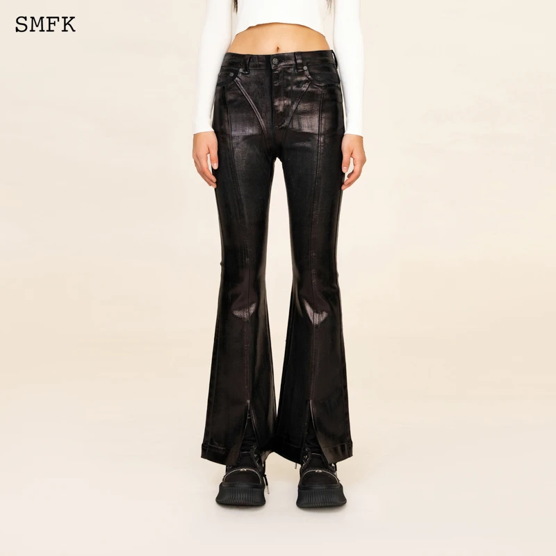 SMFK黑马闪电牛仔裤 UJ002BP 张天爱同款 复古涂层微喇长裤