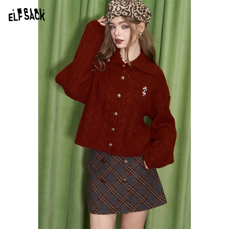 妖精的口袋 时空旅人 刺绣高领绞花厚毛衣女2024年冬季新款翻领