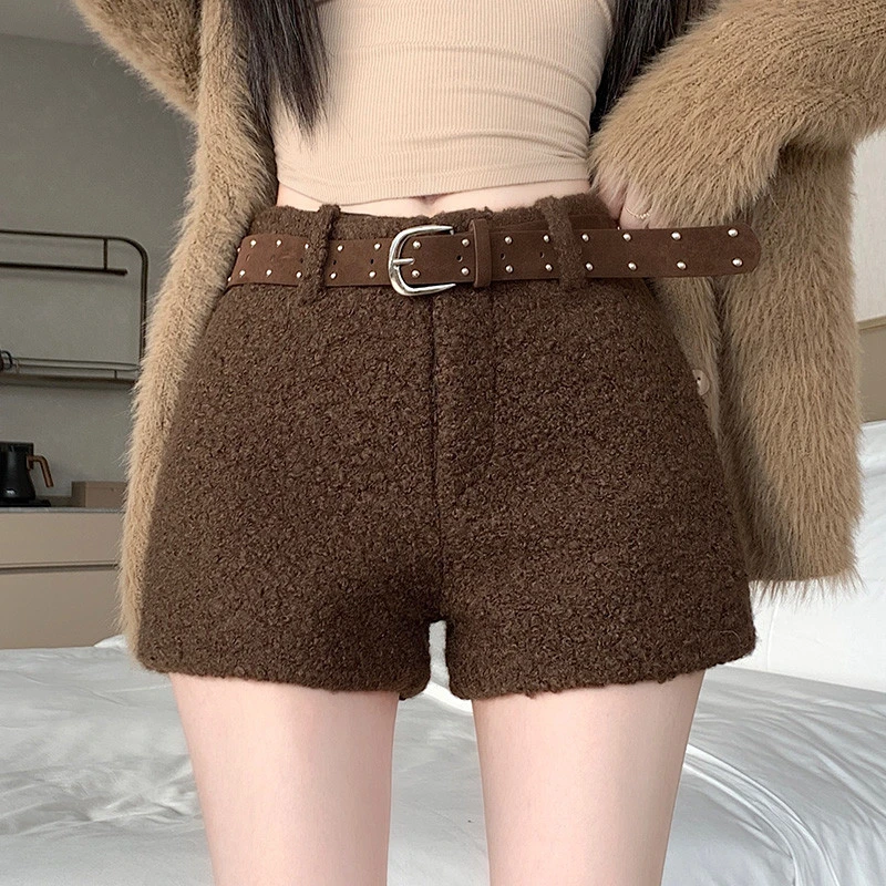 现货美拉德棕咖色辣妹短裤女2025新款秋冬麂皮绒小个子低腰裤