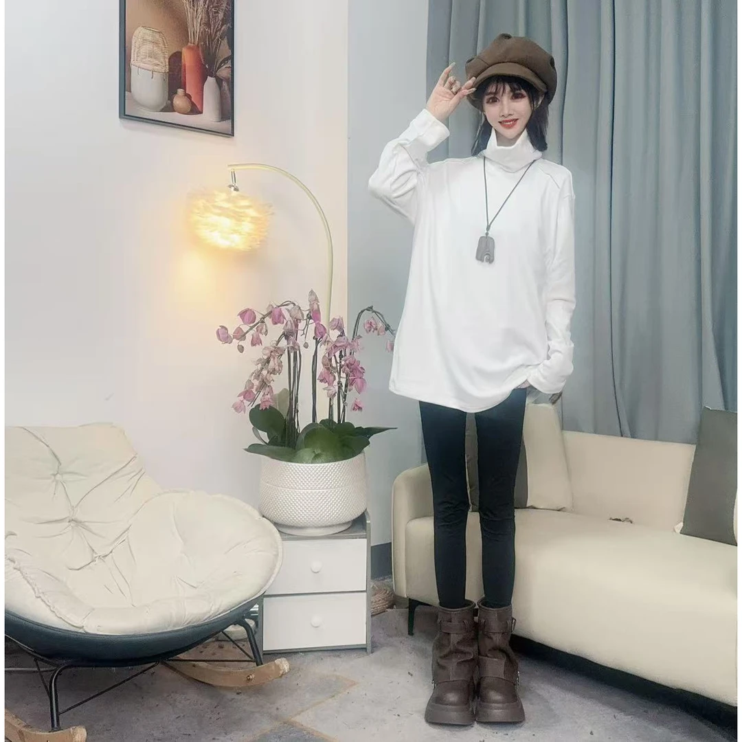 【沐木流浪记】（双鱼座）秋冬季高领德绒保暖长袖宽松T恤堆堆领Z