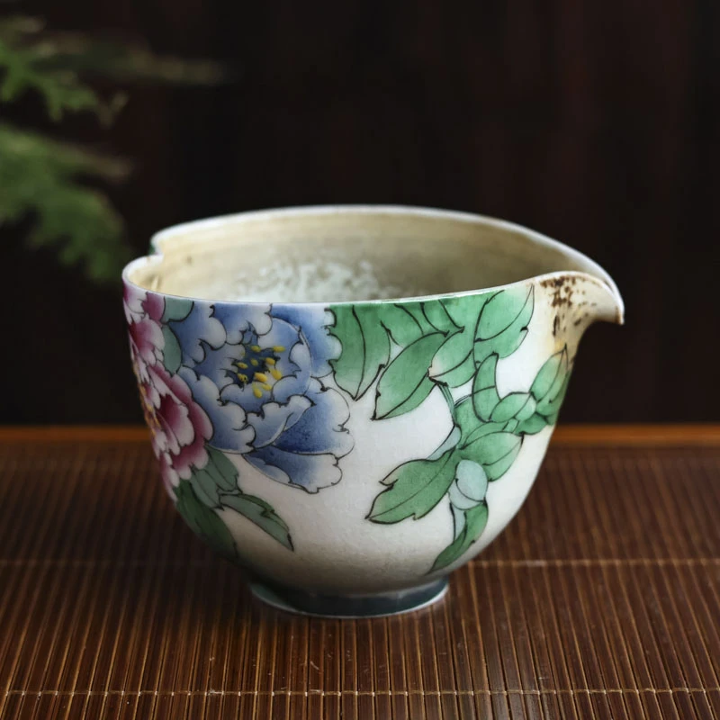 陶瓷双色牡丹公道杯180ml（蕉白S0092）