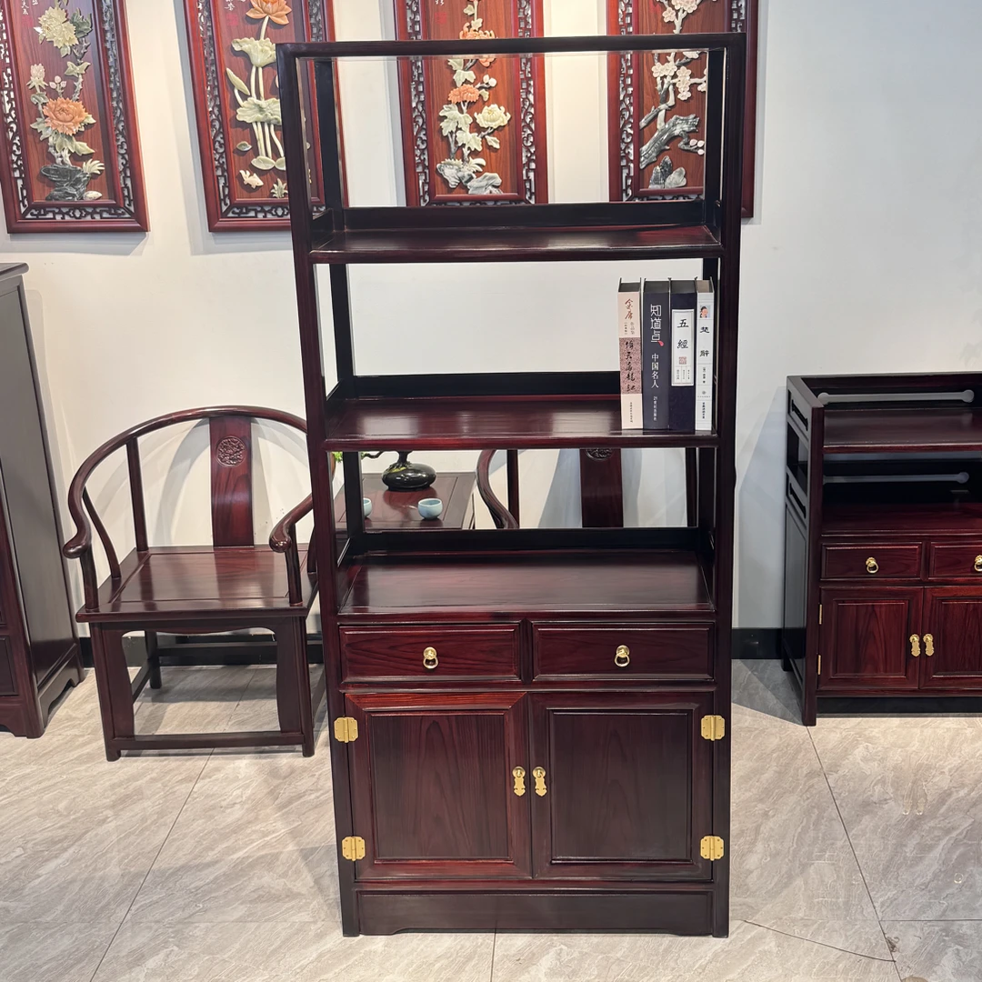 则言红木家具 黑酸枝书柜80-35-180 博古架 置物柜