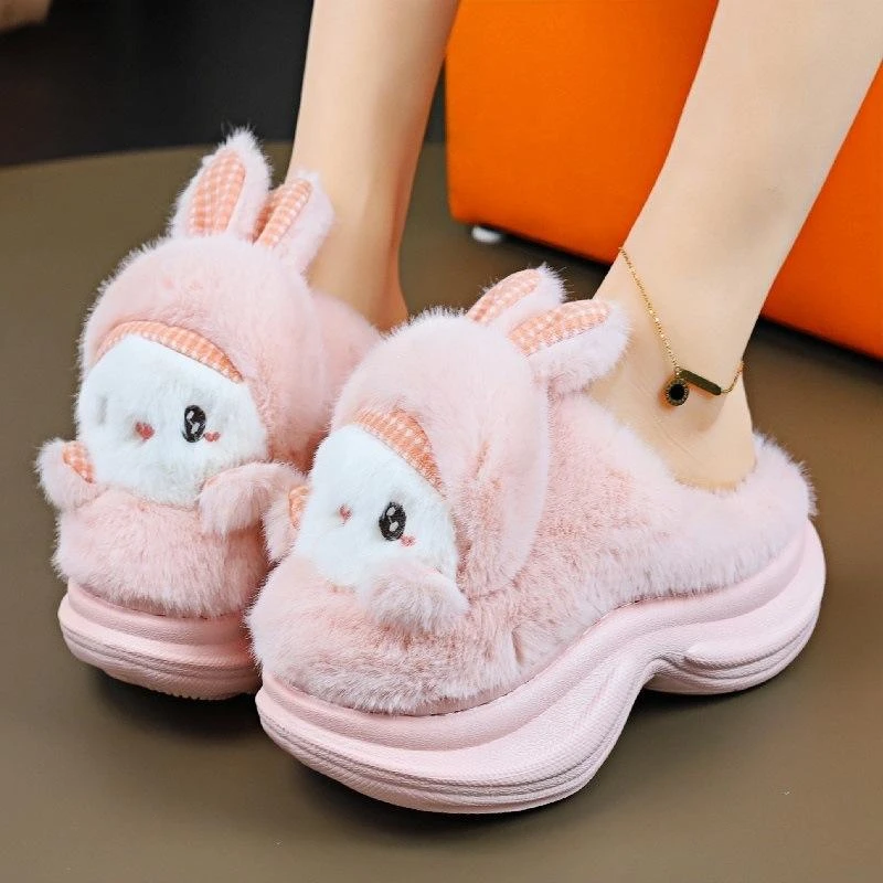 可爱卡通兔子软底棉拖鞋冬季女士加绒保暖家居室内防滑时尚可外穿