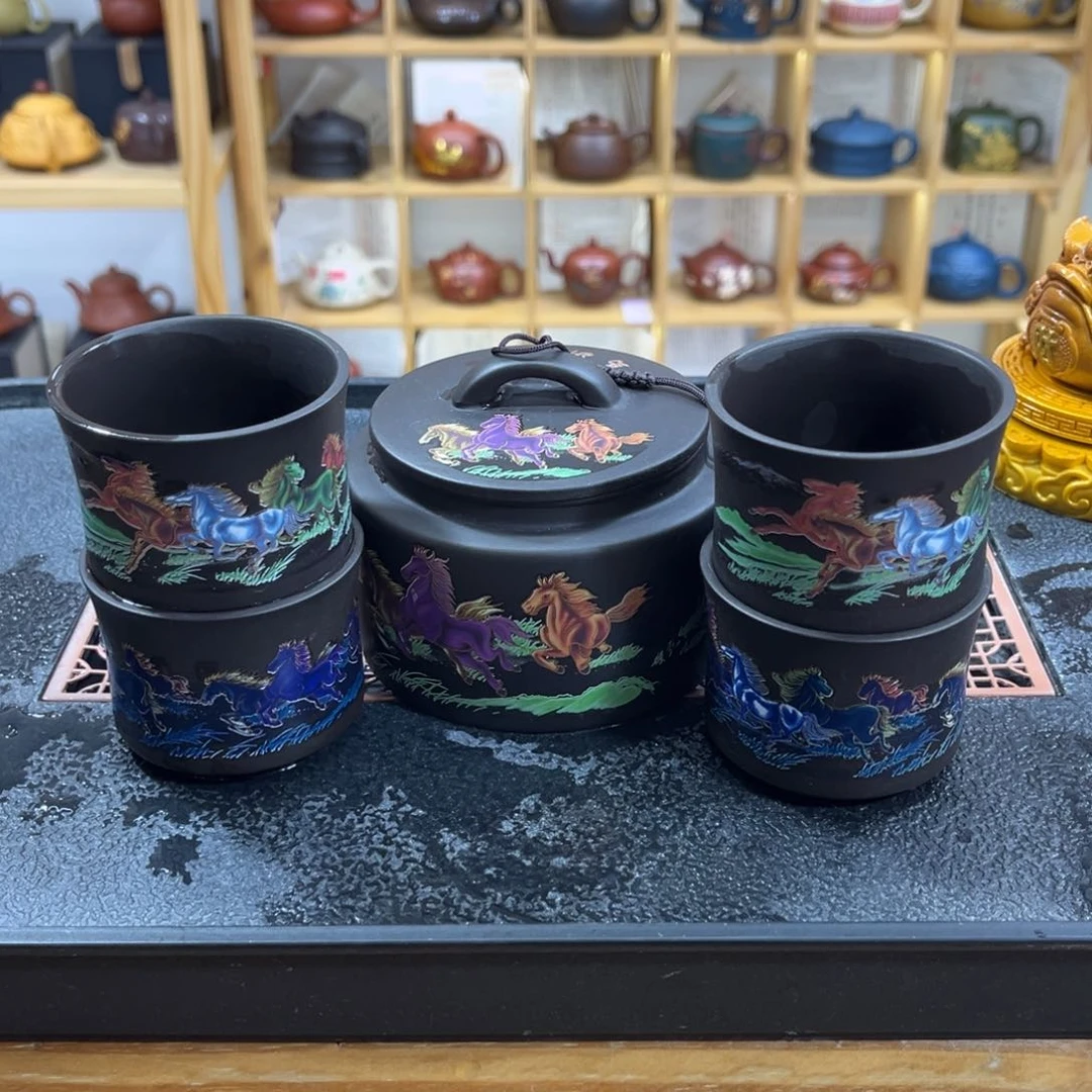 紫砂紫砂八骏马（一壶四杯）