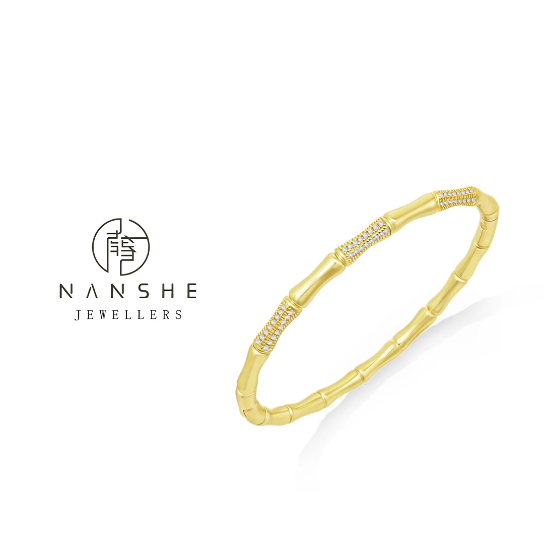 NANSHE/南奢 新中式翠竹清风满镶开口调节手镯L1410