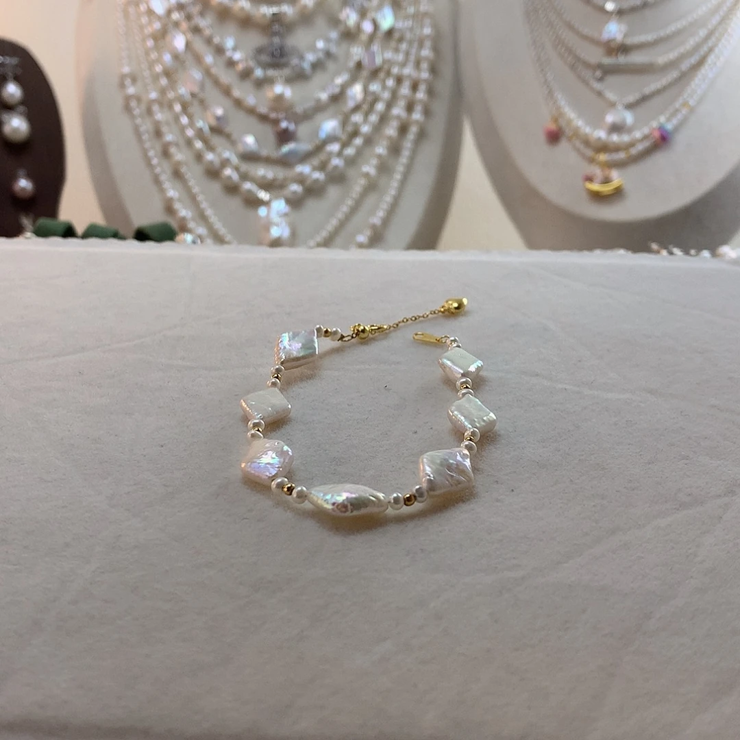 手绳银S925镶嵌淡水珍珠