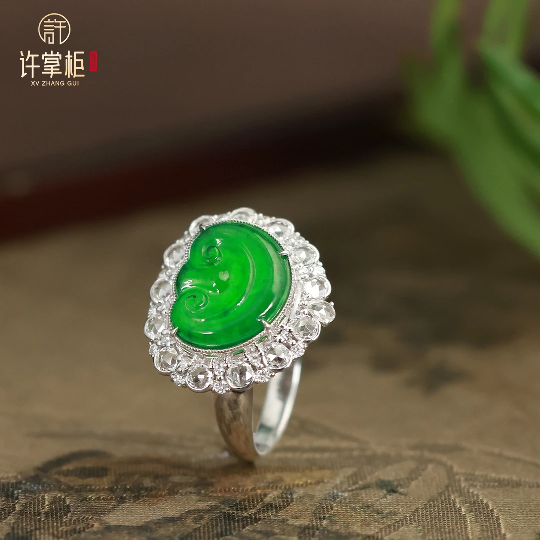 许掌柜｜翠意臻祥 18K金翡翠如意戒指天然缅甸翡翠A货配饰原创设计