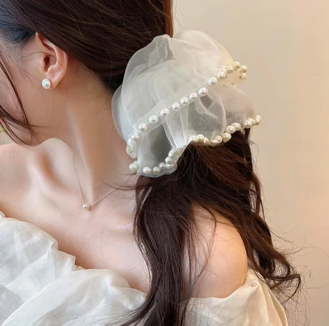 赫本风珍珠大肠发圈发绳丸子头皮筋女扎头绳2025新款头花发饰