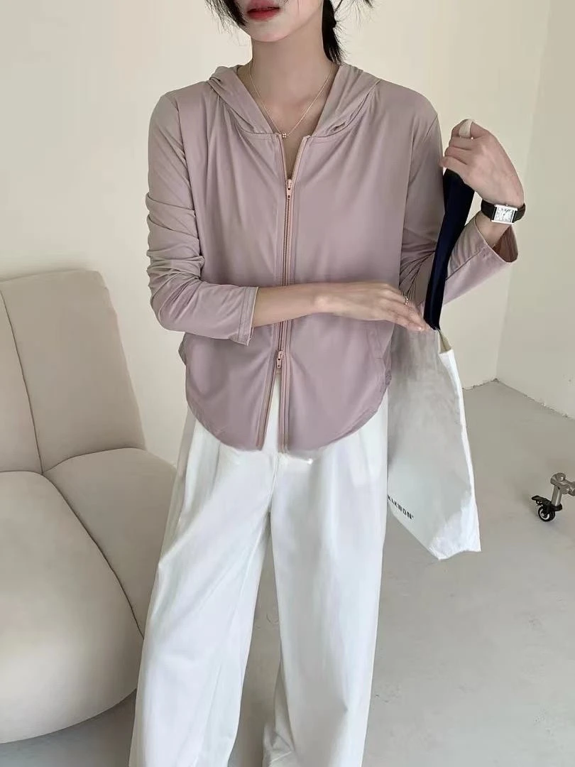 冰丝舒适户外防紫外线女士连帽透气防晒服
