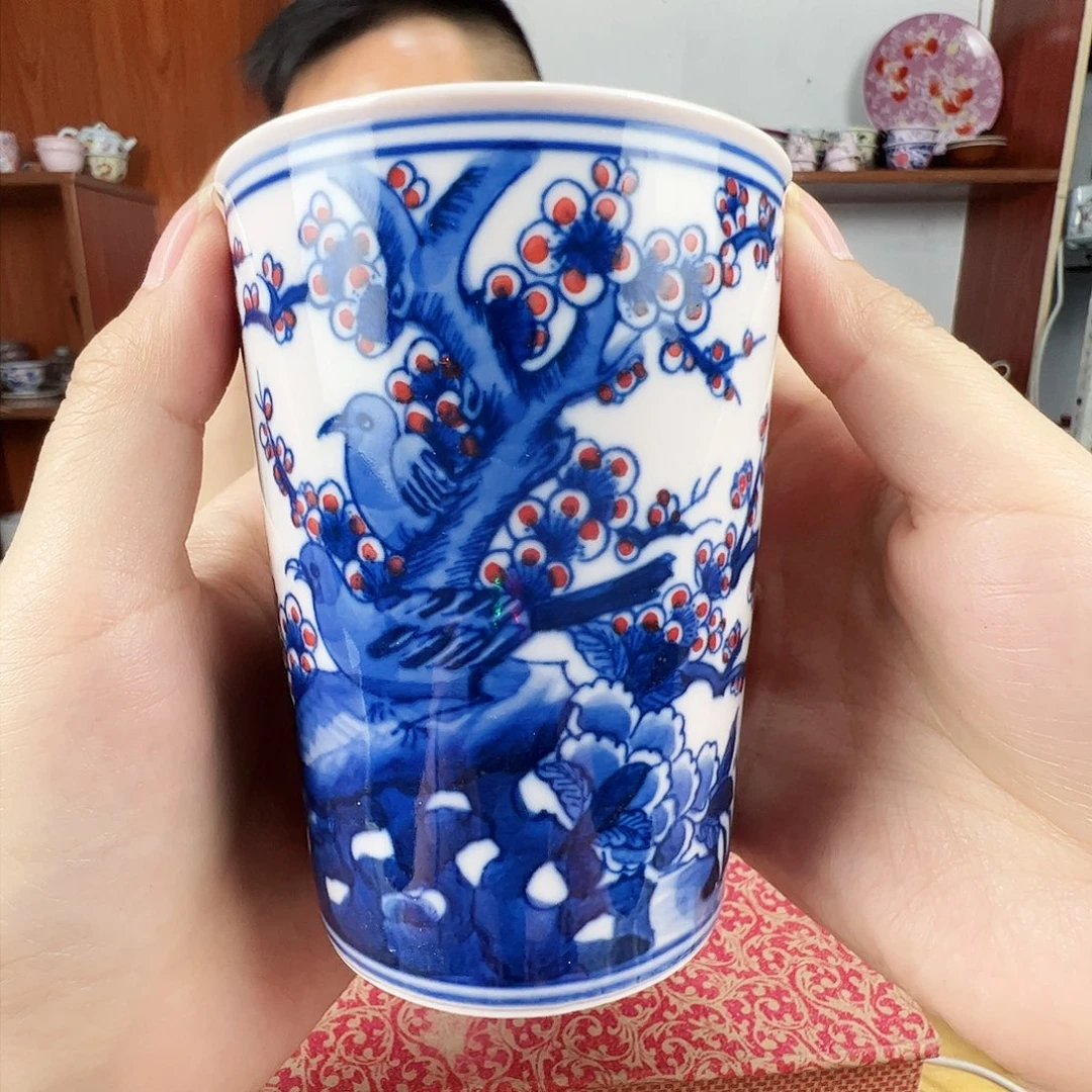瓷片景德镇陶瓷红嘻嘻喜上眉梢可乐杯一只