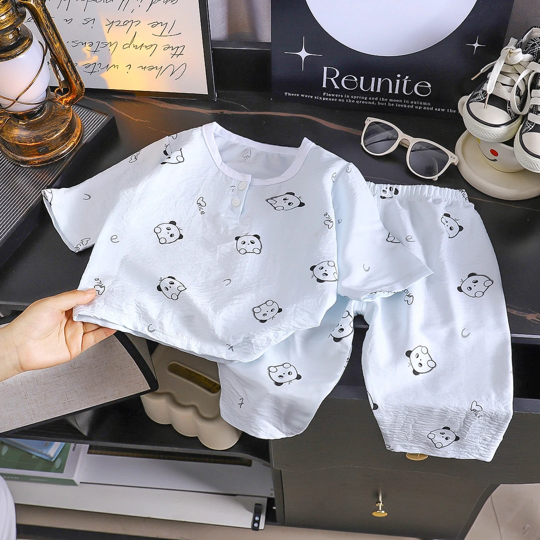 儿童夏季家居服套装七分袖睡衣男女童夏天空调服两件套薄款分体